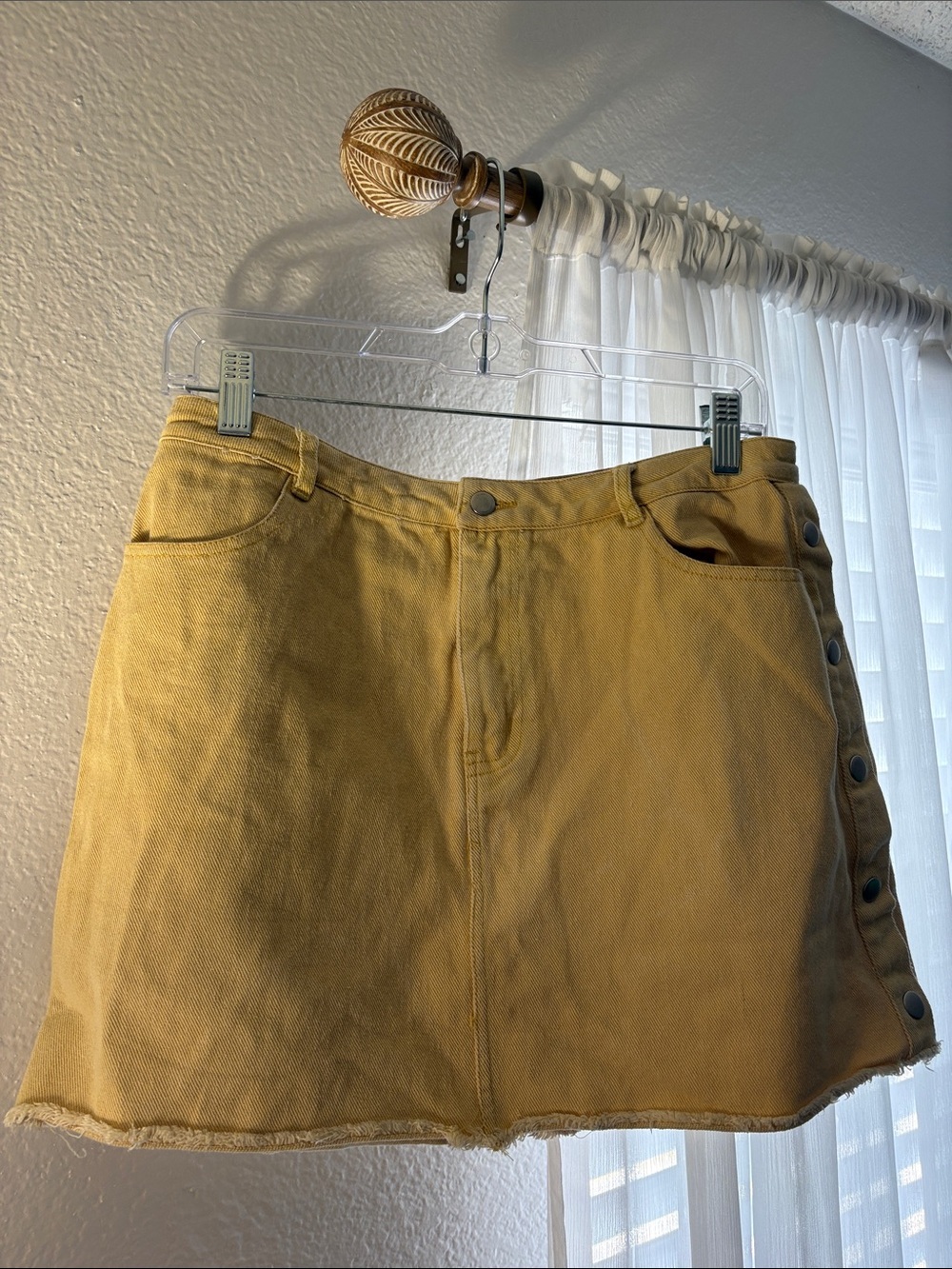 Wild Honey Mustard Yellow Mini Skirt with Side Snap Detail
